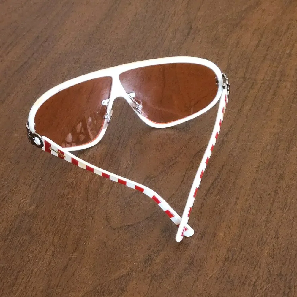 Salvatore Ferragamo shield sunglasses 2042 330/84 130 white frame orange lenses.